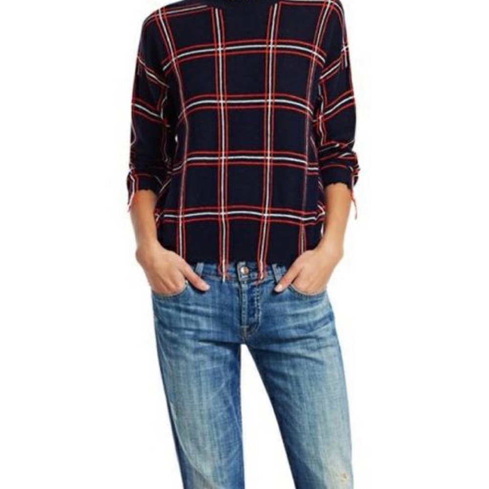 SCRIPTED Ethan Windowpane Plaid Crewneck, Wool Cashmere Blend, Saks Fifth Avenue